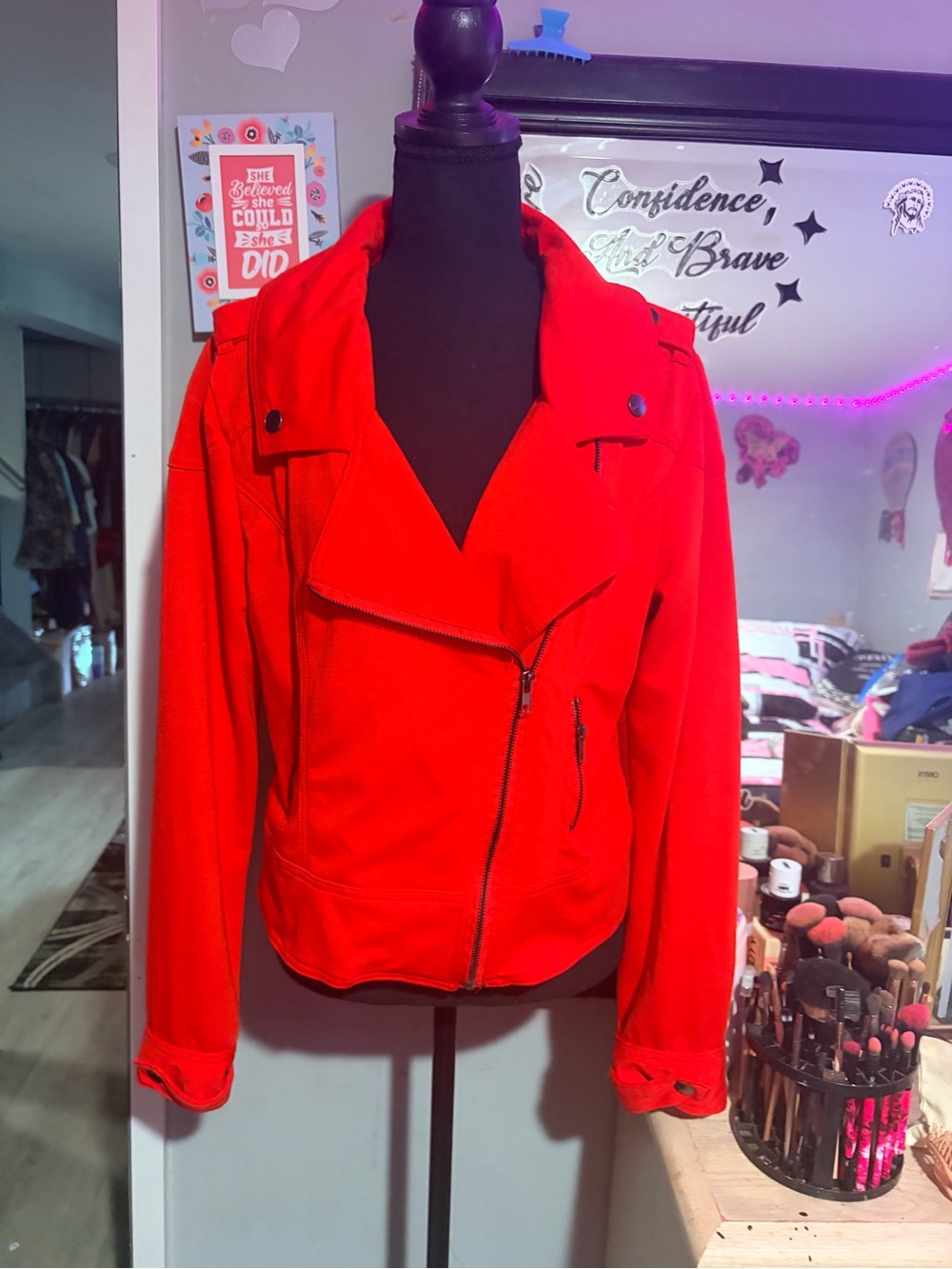 NWOT Vintage Dots Red Moto Jacket with Asymmetrical Zip
